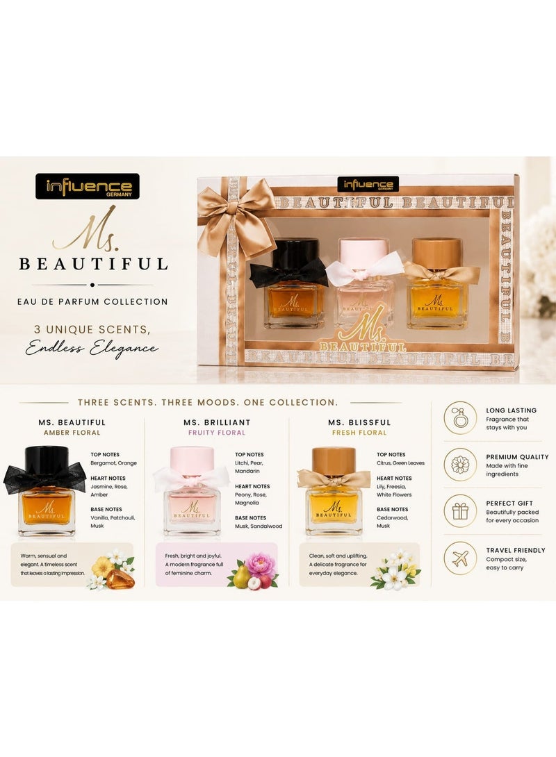 Influence Germany Ms Beautiful Eau De Parfum Gift Set for Women 3 x 30ml - Image 3
