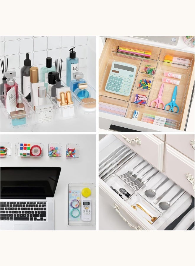 GTSOL 16-Piece Clear Plastic Drawer Organizer Tray Set – Multi-Size Interlocking Storage Bins for Kitchen, Bathroom, Office & Makeup - Image 5