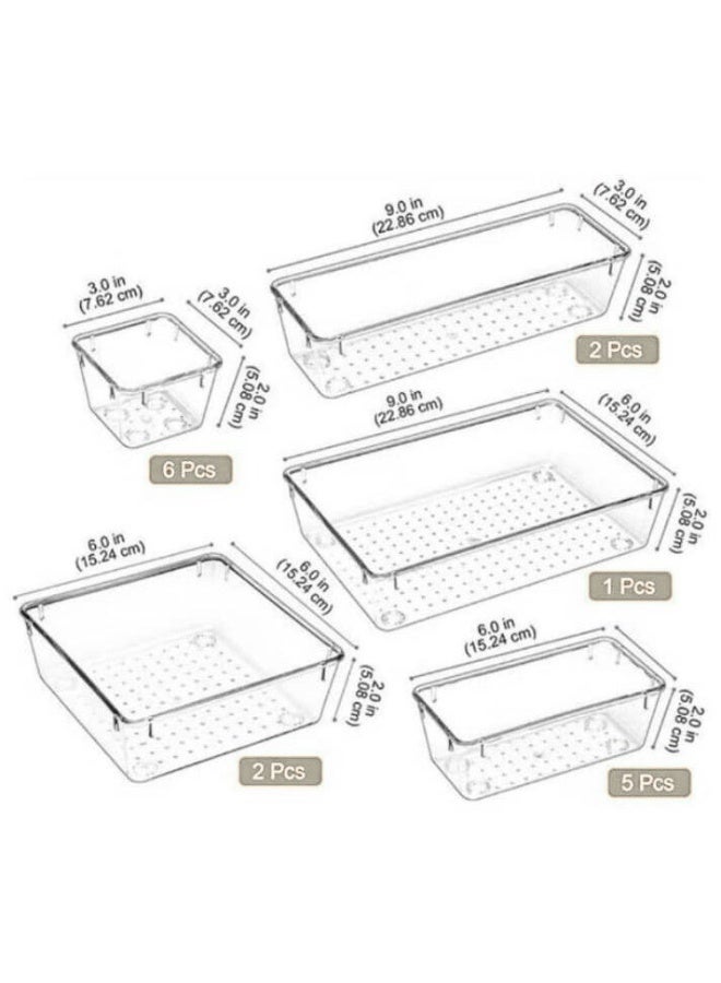 GTSOL 16-Piece Clear Plastic Drawer Organizer Tray Set – Multi-Size Interlocking Storage Bins for Kitchen, Bathroom, Office & Makeup - Image 2