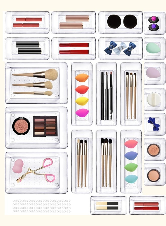 GTSOL 16-Piece Clear Plastic Drawer Organizer Tray Set – Multi-Size Interlocking Storage Bins for Kitchen, Bathroom, Office & Makeup - Image 4