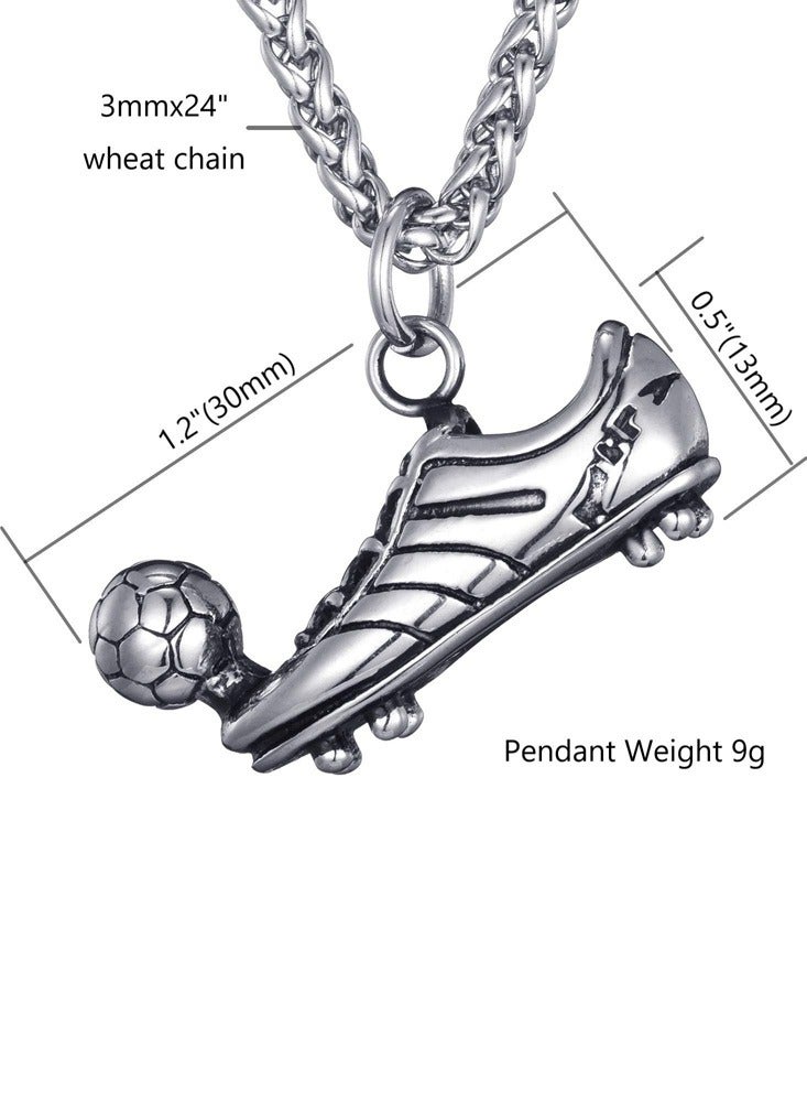 Stainless Steel Soccer Shoe with Ball Pendant Necklace Sports Fan Jewelry  - Image 2