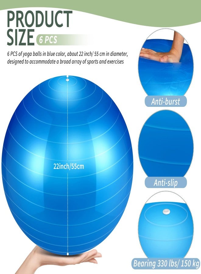 Hungdao 6 Pack Exercise Ball Bulk Inflatable Pregnancy & Workout Ball 22 Inch Heavy Duty Pilates Ball for Yoga Stretching Therapy Balance Physical Fitness(Blue) - Image 2