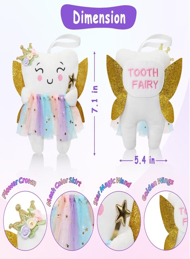 Thootyriaf Tooth Fairy Pillow with Shiny Wings Embroidered Tooth Fairy Doll with Pocket Crystal Velvet Tooth Fairy Souvenir Boy Girl Gift (White) (Second Edition) - Image 2