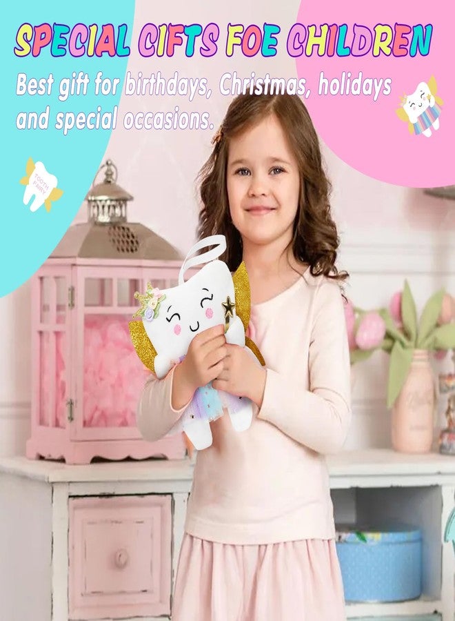 Thootyriaf Tooth Fairy Pillow with Shiny Wings Embroidered Tooth Fairy Doll with Pocket Crystal Velvet Tooth Fairy Souvenir Boy Girl Gift (White) (Second Edition) - Image 3