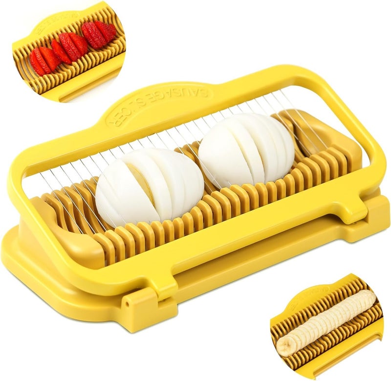 Larger Banana Slicer Egg Slicer for Hard Boiled Eggs Stainless Steel Aluminium Wires Strawberry slicer Multipurpose Heavy Duty Dishwasher Safe Banana Cutter slicer