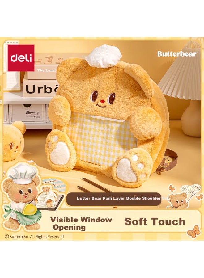 Deli Butter Bear Children's Backpack School Bag For Elementary Students, Plush Layered Travel Storage Backpack, Children's Day Gift - Image 1