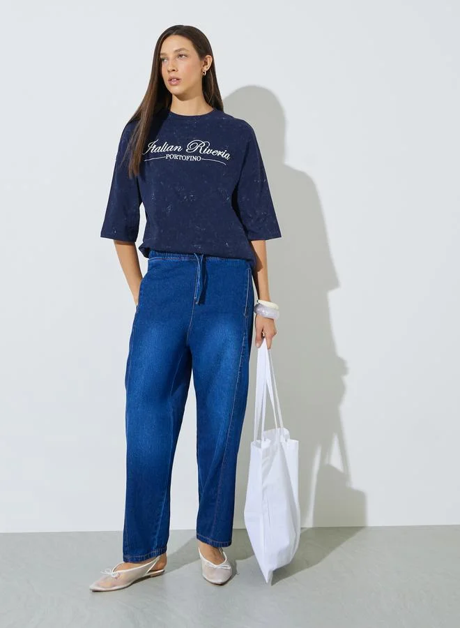 Styli EMBROIDERED SLOGAN WASHED TEE, BLOCK- 7018814505