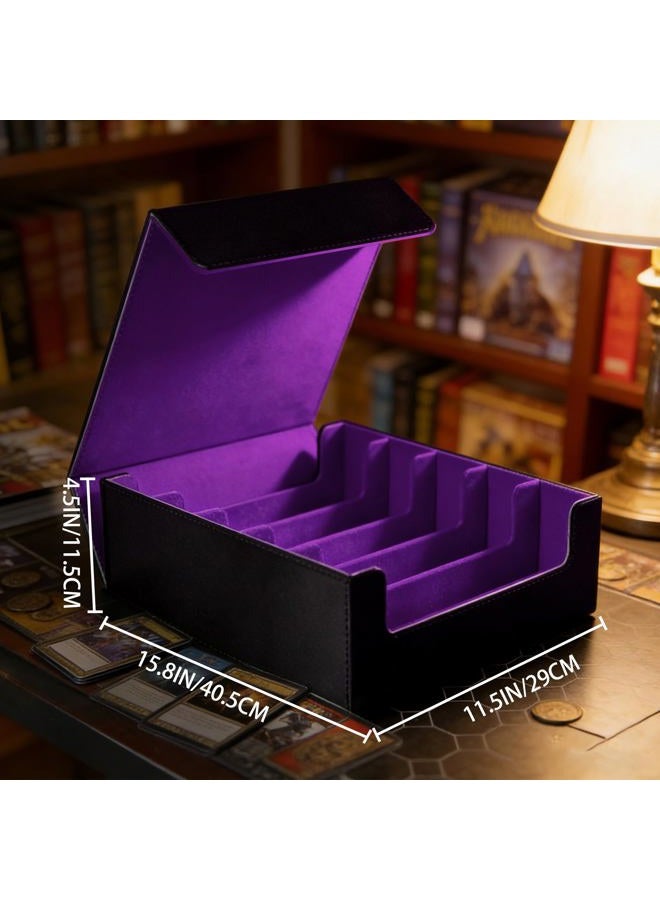 Scimi Magnetic Leather Trading Card Storage Box - 5-Row Deck Case Design, 3900+ Capacity for YuGiOh, MTG, TCG and Sports Cards, Includes 24 Colorful Dividers & 5 Card Supports（Black/Purple） - Image 2