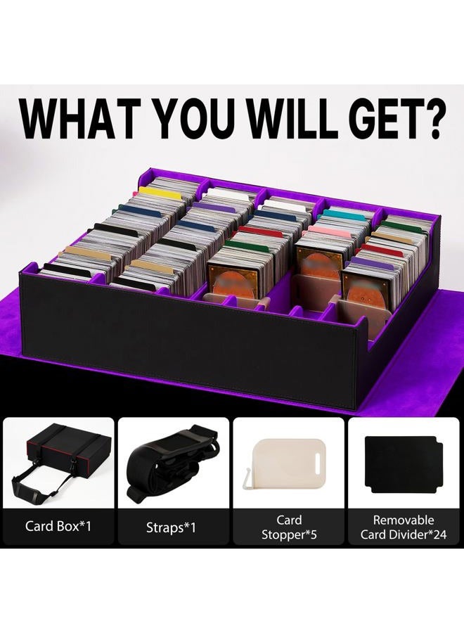 Scimi Magnetic Leather Trading Card Storage Box - 5-Row Deck Case Design, 3900+ Capacity for YuGiOh, MTG, TCG and Sports Cards, Includes 24 Colorful Dividers & 5 Card Supports（Black/Purple） - Image 3