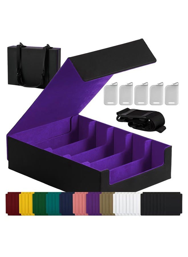 Scimi Magnetic Leather Trading Card Storage Box - 5-Row Deck Case Design, 3900+ Capacity for YuGiOh, MTG, TCG and Sports Cards, Includes 24 Colorful Dividers & 5 Card Supports（Black/Purple） - Image 1
