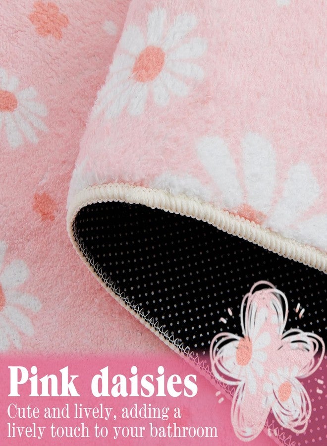 Tinideya طقم سجاد حمام من ثلاث قطع من تينيديا، مزين بنقشة زهور الأقحوان الوردية، سجادة حمام ناعمة، سجادة محيطية، وغطاء لمرحاض، سجادة أرضية مانعة للانزلاق، قابلة للغسل، ديكور حمام - Image 5
