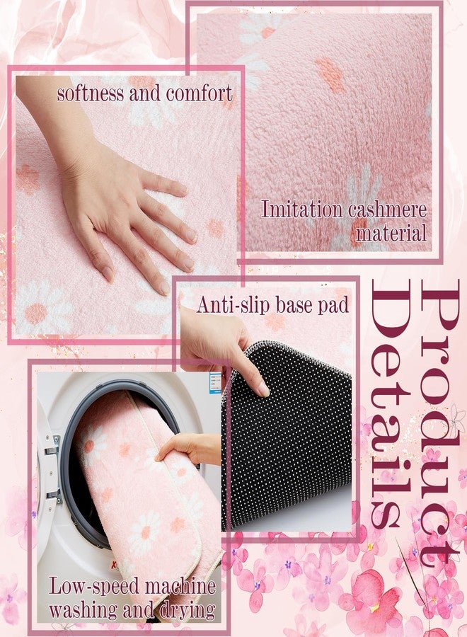 Tinideya طقم سجاد حمام من ثلاث قطع من تينيديا، مزين بنقشة زهور الأقحوان الوردية، سجادة حمام ناعمة، سجادة محيطية، وغطاء لمرحاض، سجادة أرضية مانعة للانزلاق، قابلة للغسل، ديكور حمام - Image 4
