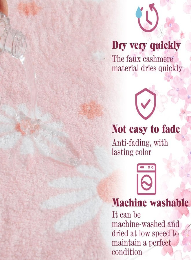 Tinideya طقم سجاد حمام من ثلاث قطع من تينيديا، مزين بنقشة زهور الأقحوان الوردية، سجادة حمام ناعمة، سجادة محيطية، وغطاء لمرحاض، سجادة أرضية مانعة للانزلاق، قابلة للغسل، ديكور حمام - Image 3