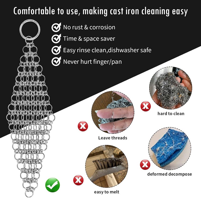 Herda 2Pack 4" Chain Mail Cast Iron Cleaner Scrubber, 316 Chainmail Scrubber Cast Iron Skillet Cleaning Brush, Chainmail Scrubbing Metal Scrub Tool to Clean Dutch Oven Carbon Steel Wok Grill Pan Pot - Image 2