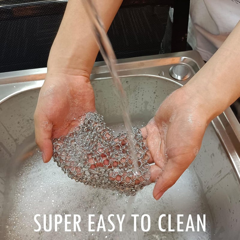 Herda 2Pack 4" Chain Mail Cast Iron Cleaner Scrubber, 316 Chainmail Scrubber Cast Iron Skillet Cleaning Brush, Chainmail Scrubbing Metal Scrub Tool to Clean Dutch Oven Carbon Steel Wok Grill Pan Pot - Image 5