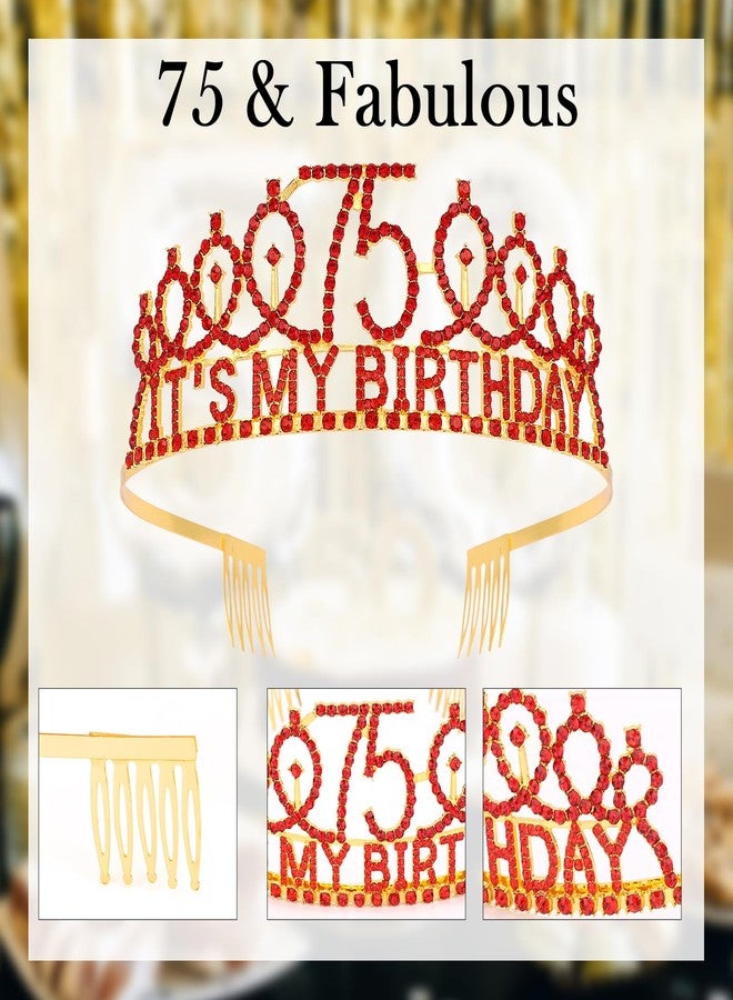 Hapdoo 75th Birthday Decorations for Women, 75th Birthday Gits for Her Party Decorations Set- Crown Tiara and Sash with 75 & Fabulous, Red - Image 4