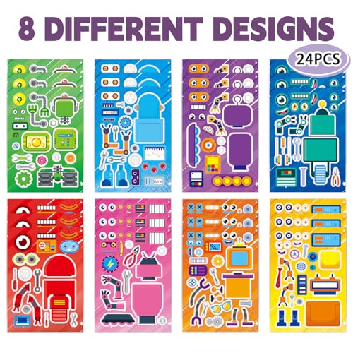 DaiUni 24 Sheets Robot Make a Face Sticker Sheets for Kids Todders Activities Make Your Own Stickers for Kids Birthday Party Favor Supplies Craft - Image 5