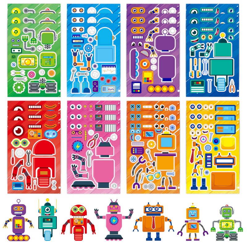 DaiUni 24 Sheets Robot Make a Face Sticker Sheets for Kids Todders Activities Make Your Own Stickers for Kids Birthday Party Favor Supplies Craft - Image 3