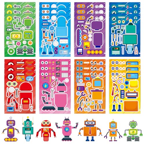 DaiUni 24 Sheets Robot Make a Face Sticker Sheets for Kids Todders Activities Make Your Own Stickers for Kids Birthday Party Favor Supplies Craft - Image 1