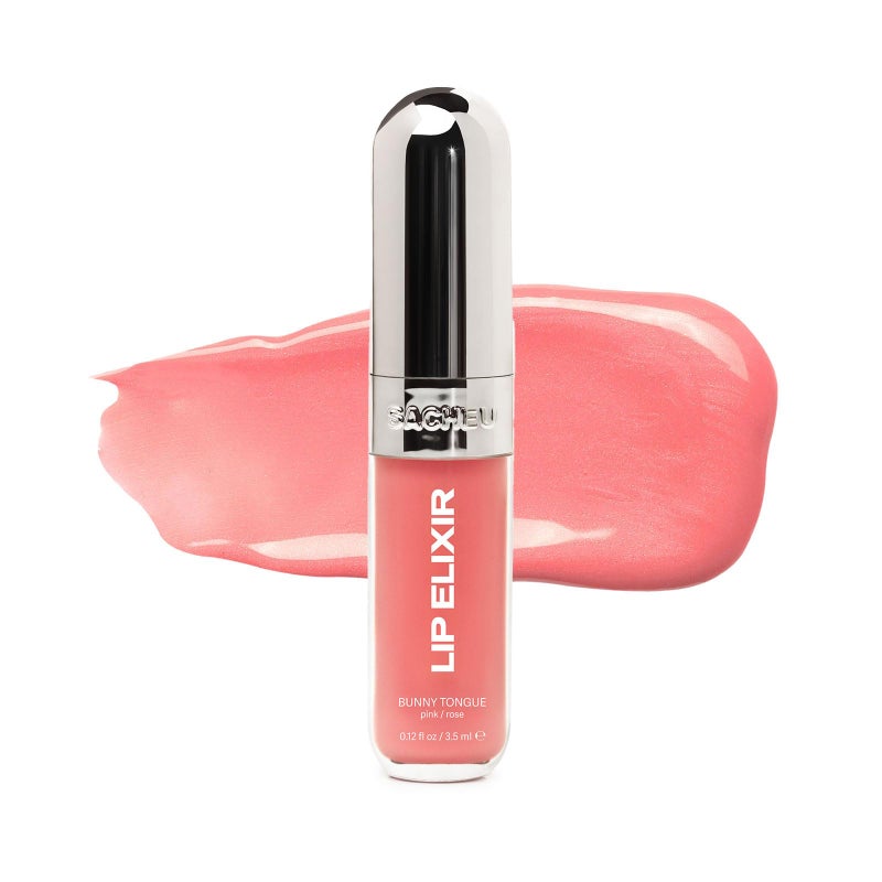 Sacheu Lip Elixir Nourishing and Hydrating Lipgloss - Moisturizing Plumping Lip Gloss Enriched with Collagen, Non-Sticky Lip Color Smooth High-Shine Finish, Vegan & Cruelty-Free, Bunny Tongue (Pink) - Image 1