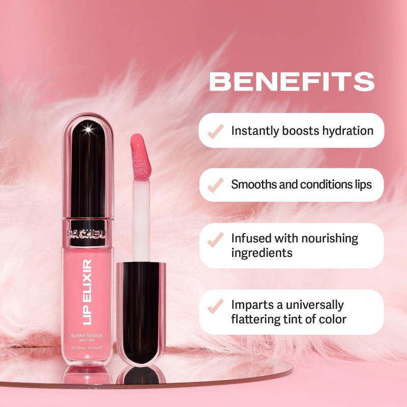 Sacheu Lip Elixir Nourishing and Hydrating Lipgloss - Moisturizing Plumping Lip Gloss Enriched with Collagen, Non-Sticky Lip Color Smooth High-Shine Finish, Vegan & Cruelty-Free, Bunny Tongue (Pink) - Image 4