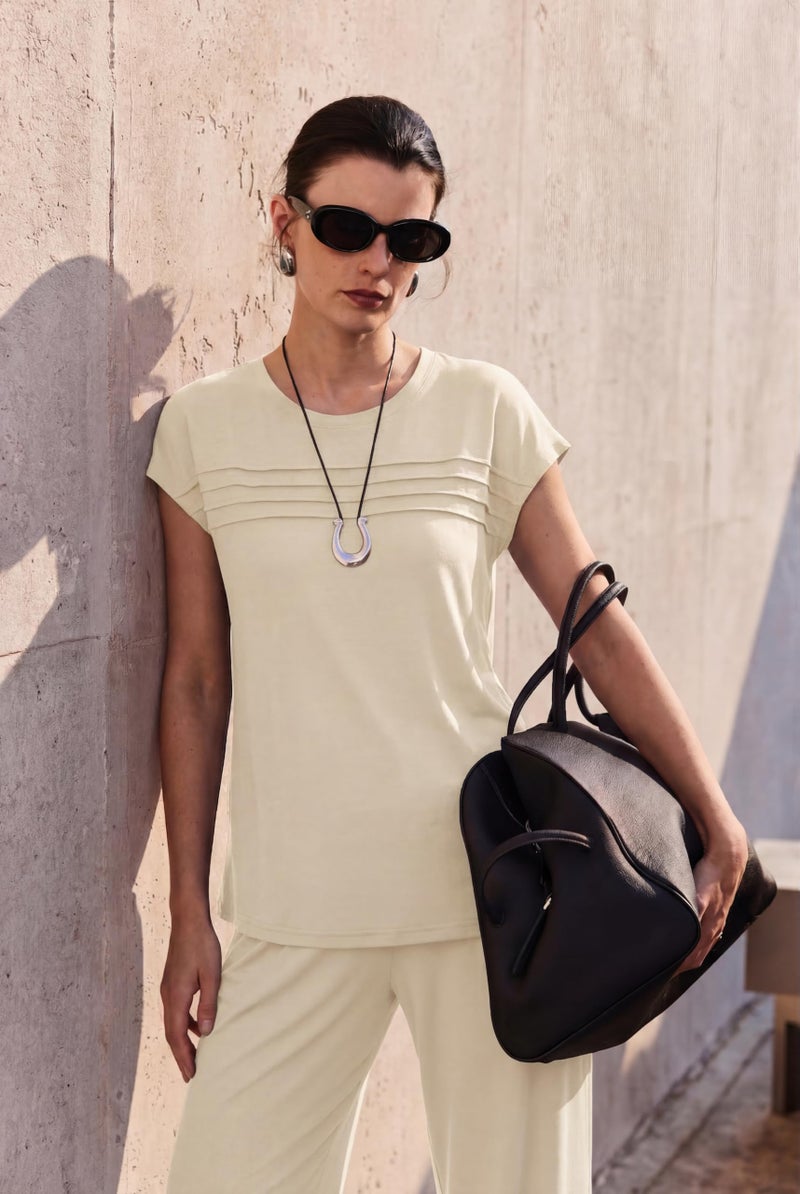 Ekouaer Two Piece Sets for Women Summer Soft Casual Cap Sleeve Lounge Sets Travel Vacation Airport Outfits Beige Medium - Image 2