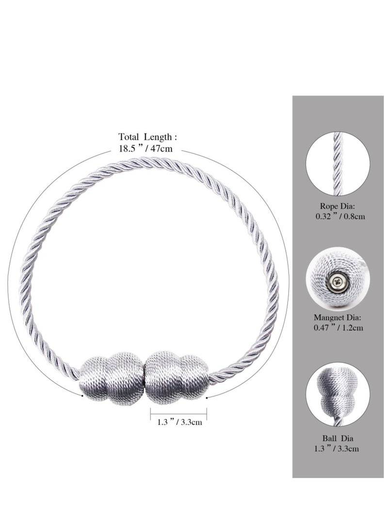 SOLARAE Magnetic Curtain Tiebacks, 4 Pack Rope Decorative Curtain Tie Backs Elegant Curtain Holders for Drapes Outdoor Window Treatment Holdbacks, Grey - Image 2
