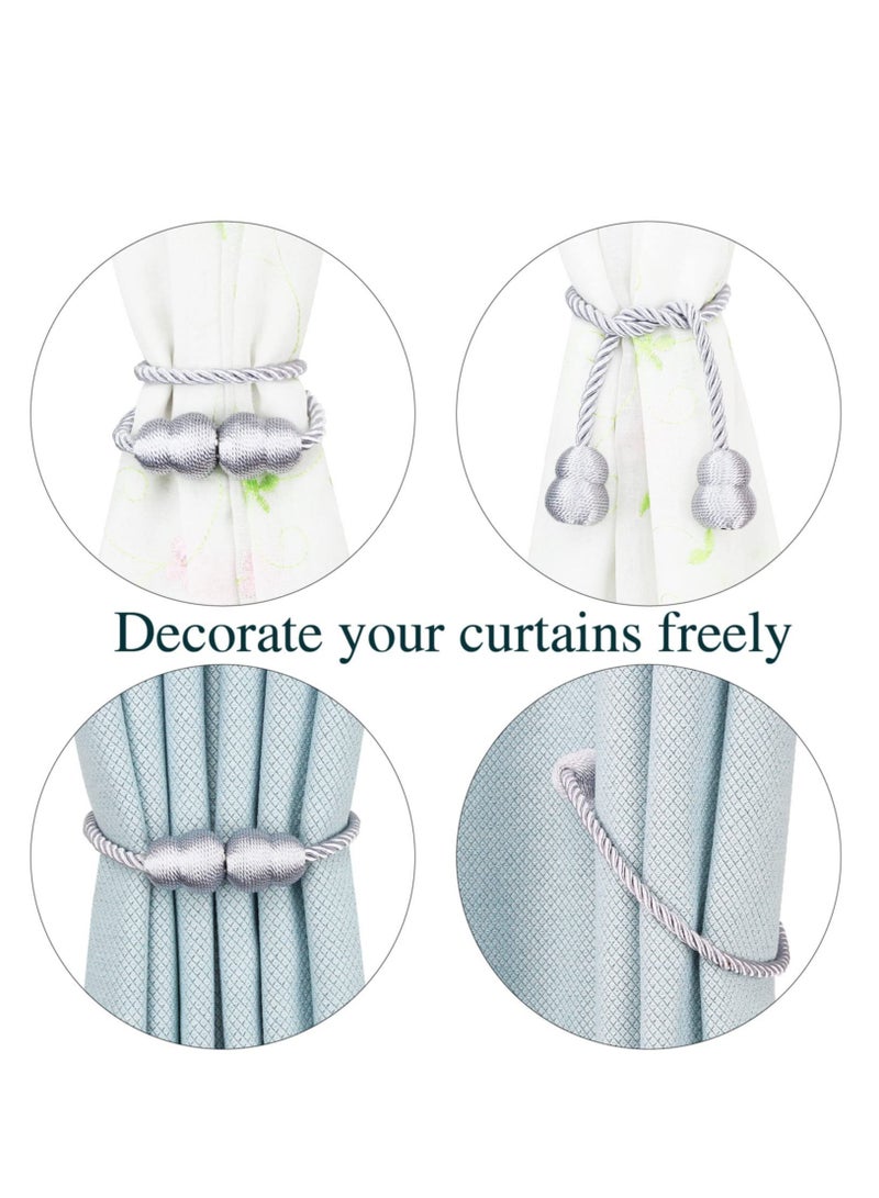 SOLARAE Magnetic Curtain Tiebacks, 4 Pack Rope Decorative Curtain Tie Backs Elegant Curtain Holders for Drapes Outdoor Window Treatment Holdbacks, Grey - Image 4