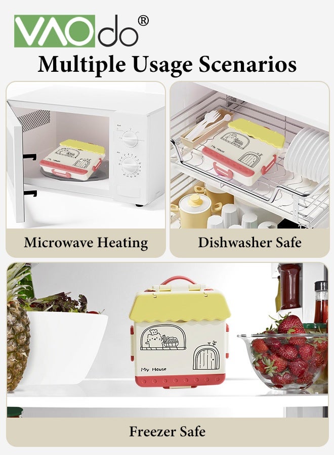 فاو دو علبة غداء للأطفال بمقبض، علبة طعام مع مقبض، حاوية طعام مع 4 حجرات وعلبة صلصة واحدة، خالية من مادة BPA، آمنة للتسخين في الميكروويف والمجمد صندوق بينتو أزرق 20*23*5.5 سم - Image 4