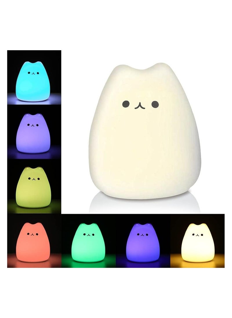 NNEWVANTE LED Cat Night Light, Battery Powered Silicone Cute Cat Nursery Lights with Warm White and 7-Color Breathing Modes for Kids Baby Children (Mini Celebrity Cat)  - Image 1