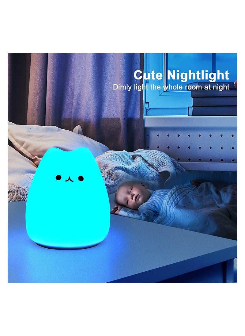 NNEWVANTE LED Cat Night Light, Battery Powered Silicone Cute Cat Nursery Lights with Warm White and 7-Color Breathing Modes for Kids Baby Children (Mini Celebrity Cat)  - Image 4