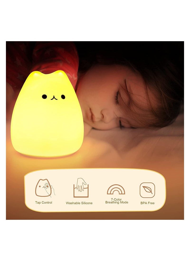 NNEWVANTE LED Cat Night Light, Battery Powered Silicone Cute Cat Nursery Lights with Warm White and 7-Color Breathing Modes for Kids Baby Children (Mini Celebrity Cat)  - Image 3