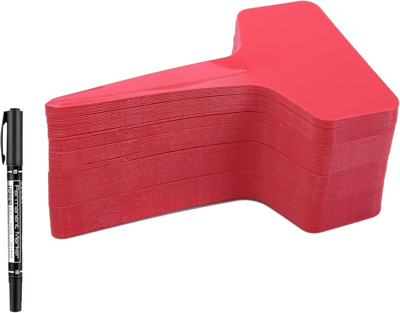 Mihey 100 Pcs T-Type Plant Labels with a Gel Pen, Waterproof Nursery Plant Tags Plastic Garden Markers, Red, 6 x 10cm - Image 1