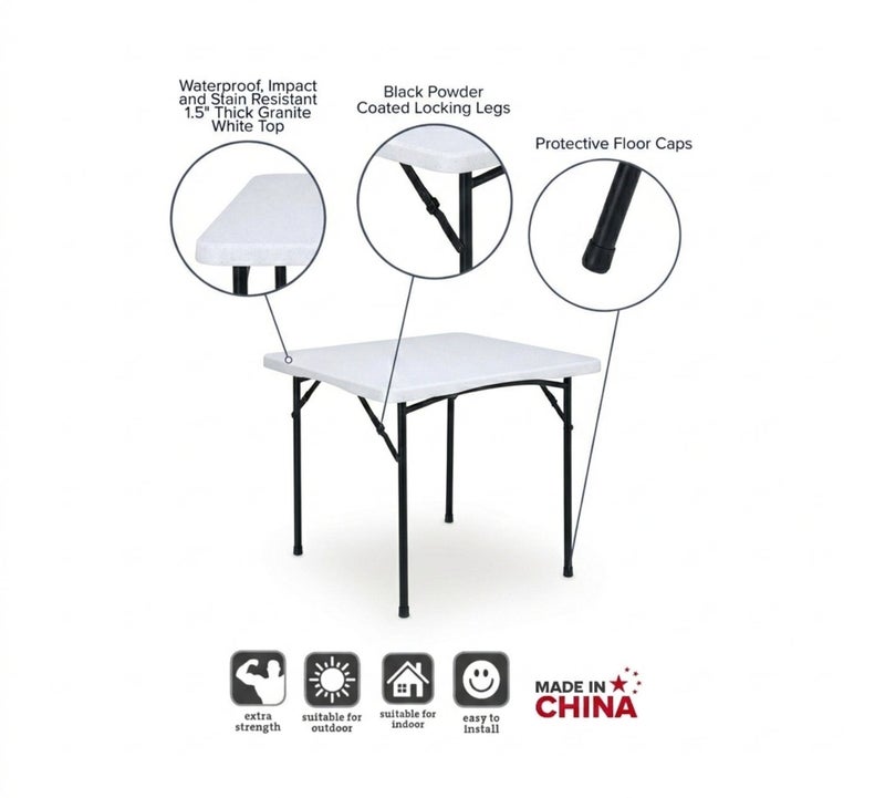 صن بوت كوميرس طاولة مربعة قابلة للطي (88×88 سم) - مصنوعة من البولي إيثيلين عالي الكثافة المتين - طاولة محمولة للاستخدام الداخلي والخارجي، مثالية للنزهات وتناول الطعام والمناسبات - Image 4