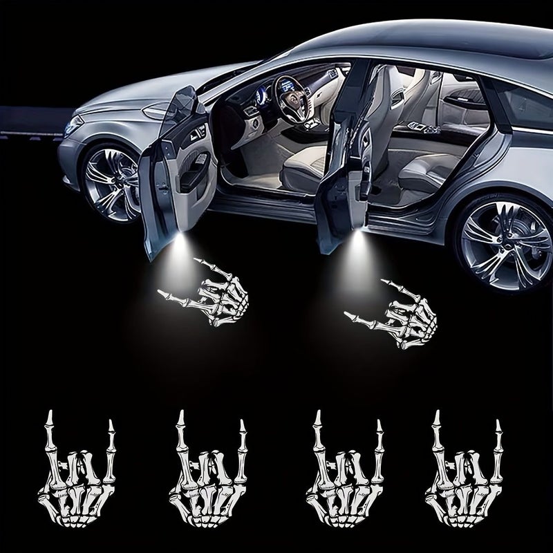 4Pcs Car Door Welcome LED Shadow Lights Skull Finger Pattern Decoration - Image 1