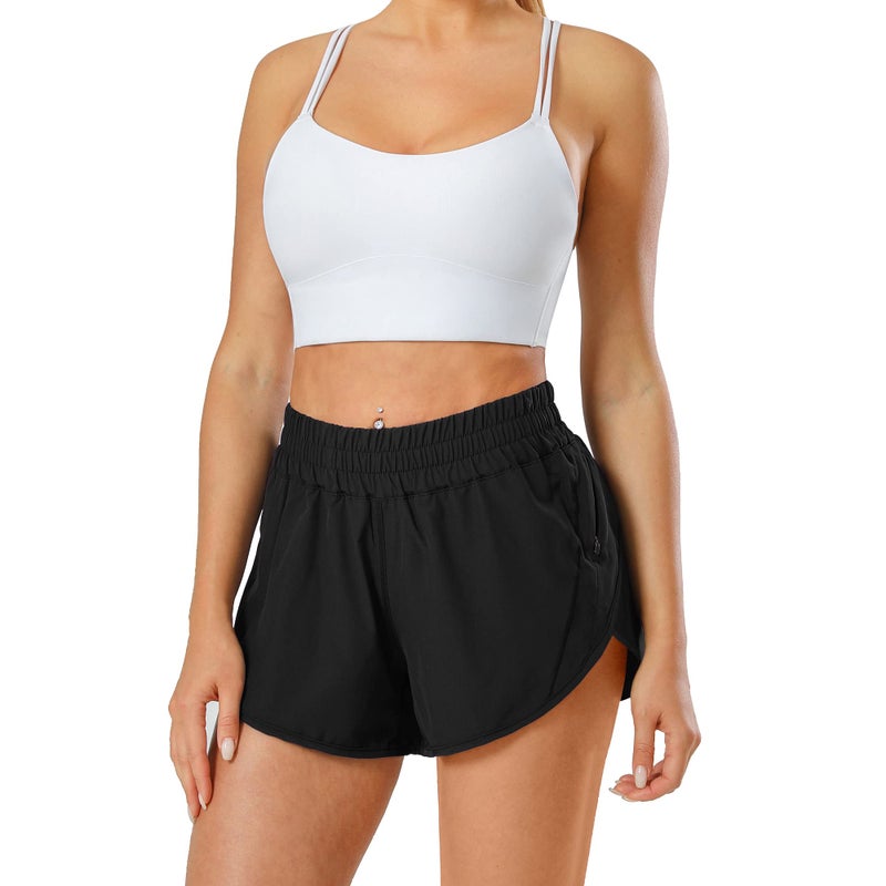 Aurefin Athletic Shorts for Women,Women's Quick Dry Workout Sports Active Running Track Shorts with Elastic and Zip PocketsBlack/Small - Image 5