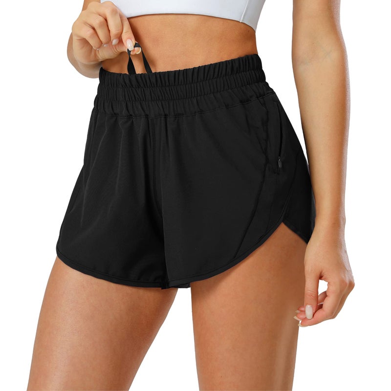 Aurefin Athletic Shorts for Women,Women's Quick Dry Workout Sports Active Running Track Shorts with Elastic and Zip PocketsBlack/Small - Image 1