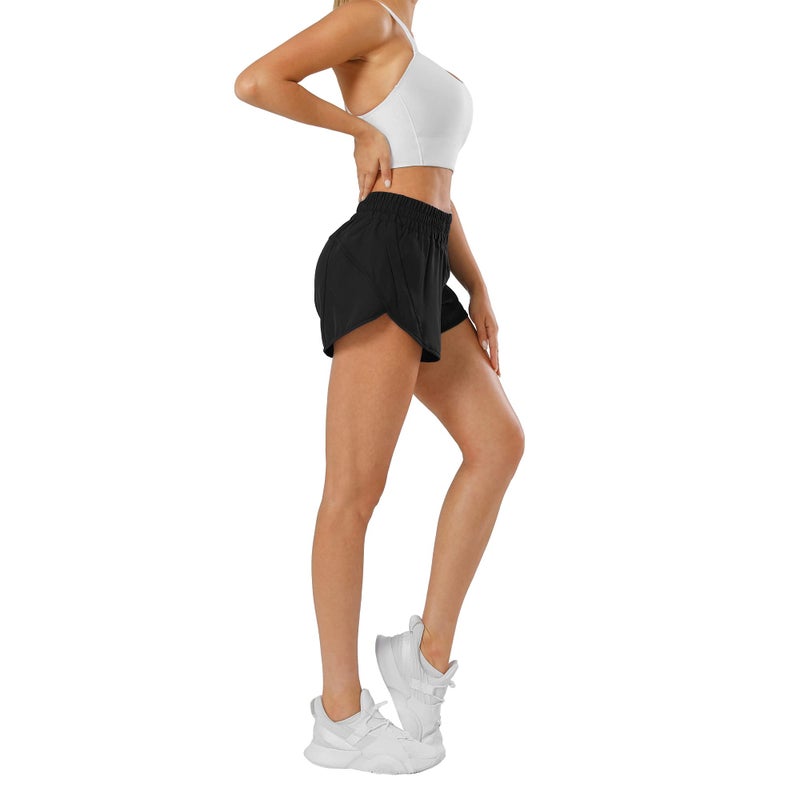 Aurefin Athletic Shorts for Women,Women's Quick Dry Workout Sports Active Running Track Shorts with Elastic and Zip PocketsBlack/Small - Image 2