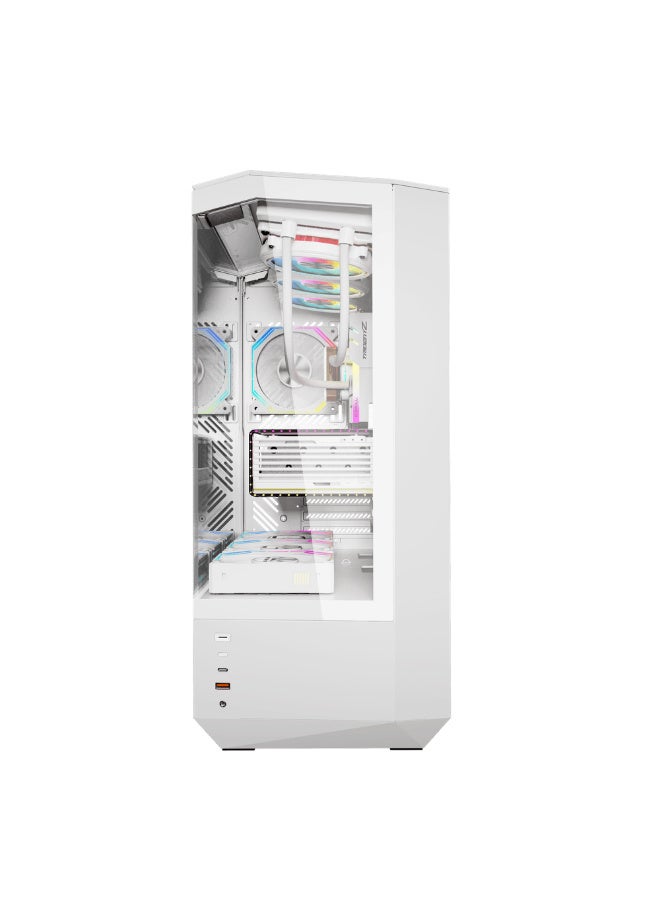 دارك فلاش حافظة ألعاب darkFlash DY460 ثلاثية الزجاج مع 4 مراوح ARGB مقاس 120 مم وحامل وحدة معالجة الرسومات، تصميم ثلاثي الزجاج، تدعم مشعات 360 مم، USB Type-C، 10 مراوح مقاس 120 مم متوافقة مع حافظة الألعاب (أبيض) - Image 2