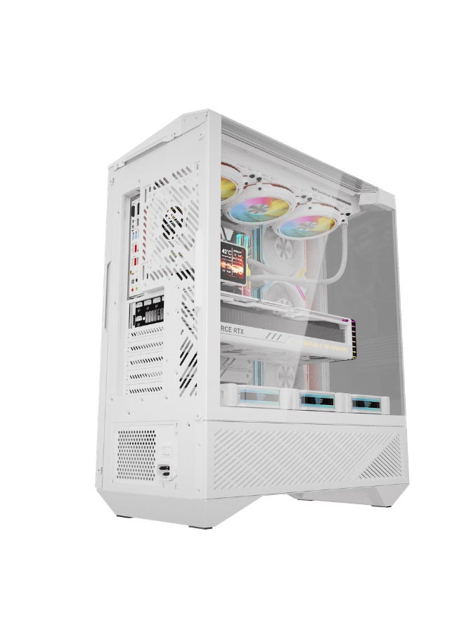 دارك فلاش حافظة ألعاب darkFlash DY460 ثلاثية الزجاج مع 4 مراوح ARGB مقاس 120 مم وحامل وحدة معالجة الرسومات، تصميم ثلاثي الزجاج، تدعم مشعات 360 مم، USB Type-C، 10 مراوح مقاس 120 مم متوافقة مع حافظة الألعاب (أبيض) - Image 3