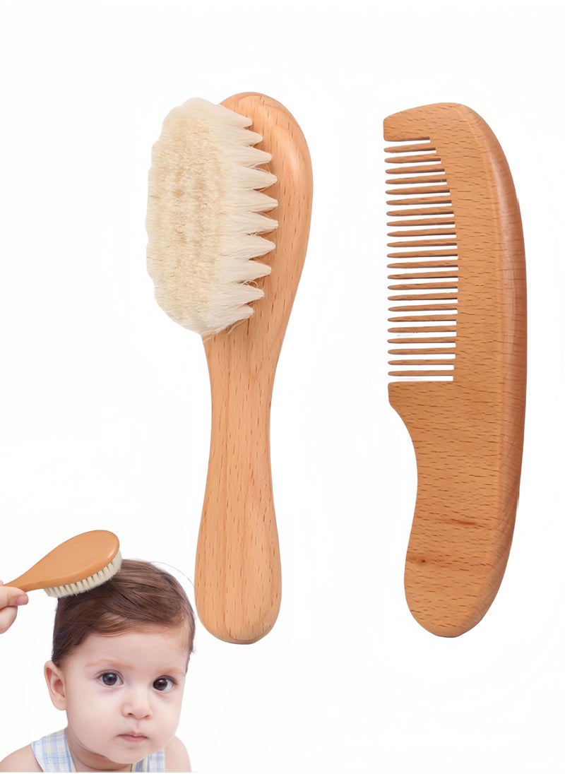 Harse Baby Hair Bush and Comb Set -Nature Lotus Wood with Soft Goat Bristle and Pear Wood Comb for Newborns & Toddlers, Ideal for Cradle Cap  - Image 1
