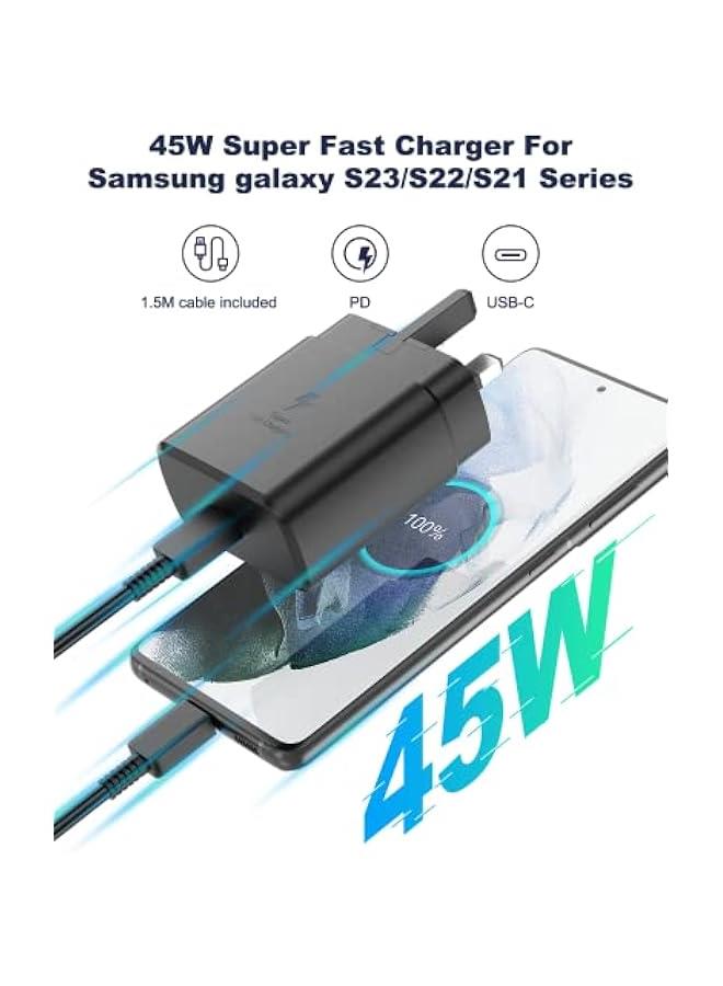 45W Fast Charger for Samsung Galaxy S22, S22Ultra, S22+, S21, S20, A32, A33, A53, A73, USB C Super Fast Charger Plug with 1.2m Type C Charging Cable  - Image 2