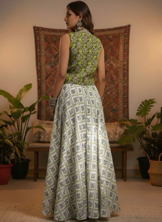 WineRed Floral Printed Pure Cotton Waistcoat and Skirt Co-Ord Set - Image 5