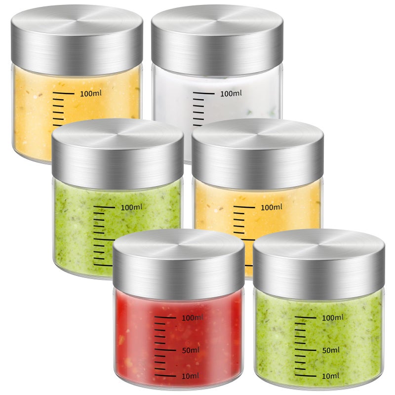 CWHHRN 4 Oz Glass Bottles, 6 Pack Glass Jar with Lid, Borosilicate Glass, Stainless Steel Lids for Juicing, Smoothies, Water Bottles, Food Storage, Shaker Bottles - Image 1
