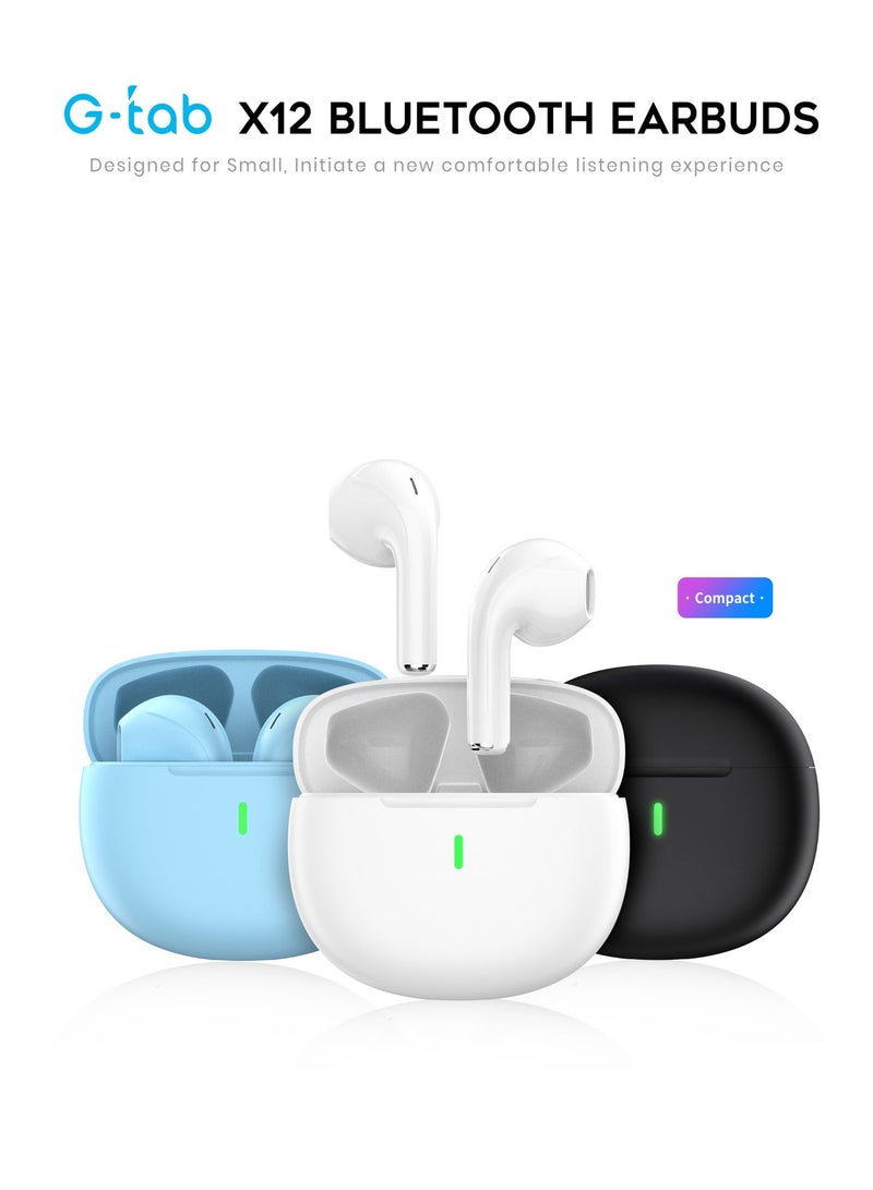 G-Tab X12 TWS Bluetooth Earbuds Wireless Earphones Bluetooth 5.3, Touch Control, Stereo Sound, 13mm Driver, Mic, 300mAh Charging Case, Type-C – White - Image 4
