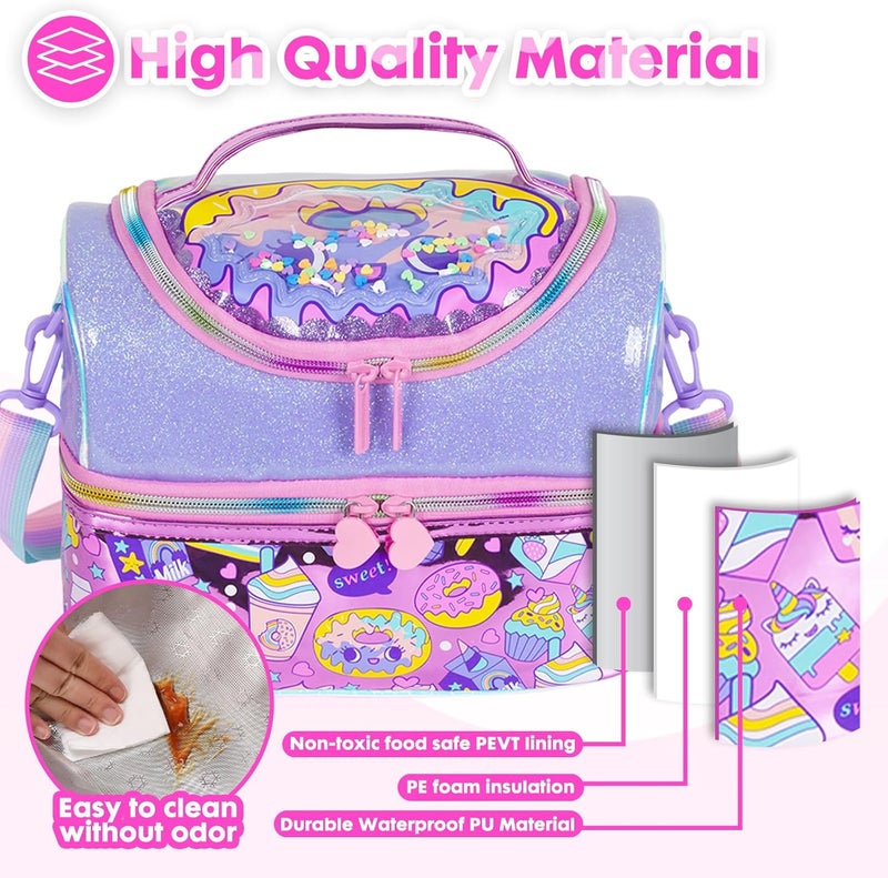 Kids Double Decker Cooler Insulated Lunch Bag Large Tote for Boys, Girls, Men, Women, with Adjustable Strap, Dessert - Image 3