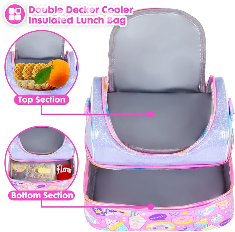 Kids Double Decker Cooler Insulated Lunch Bag Large Tote for Boys, Girls, Men, Women, with Adjustable Strap, Dessert - Image 2