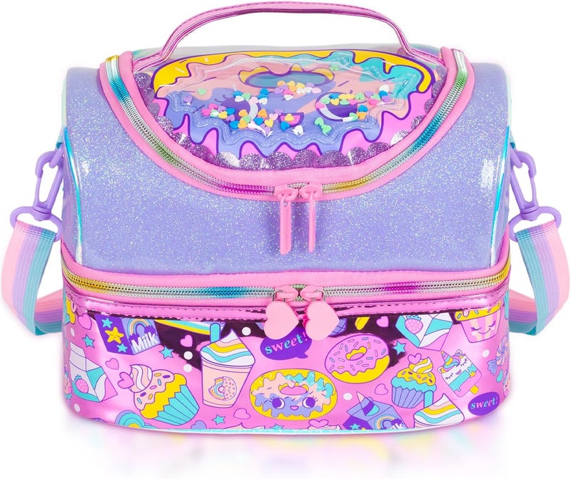 Kids Double Decker Cooler Insulated Lunch Bag Large Tote for Boys, Girls, Men, Women, with Adjustable Strap, Dessert - Image 1