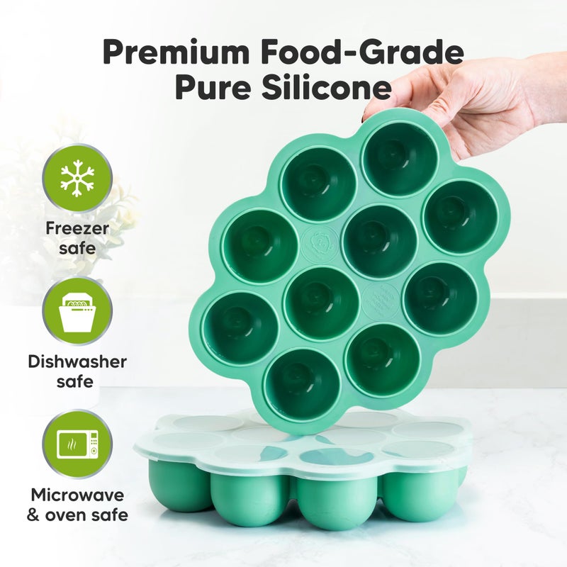 KeaBabies Silicone Food Freezer Trays with Lid, 2oz x 10 Pods Baby Food Storage Containers, Easy Puree Meal Prep, Breast Milk Silicone Freezer Molds, Dishwasher,Microwave Safe,BPA-Free(Alpine Green) - Image 3