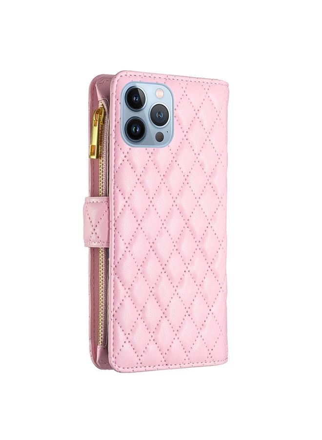 Zaboon Case For iPhone 13 Pro Max Diamond Lattice Zipper Wallet Leather Flip Phone Case - Image 3